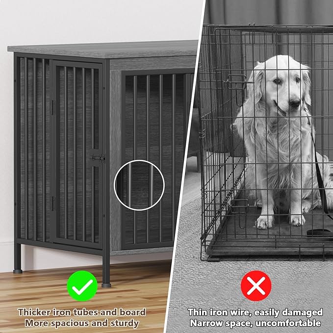 EasyCom 78 Inch Dog Cage Furniture for 2 Pets with Divider, XXL Wooden Double Dog Crate Furniture TV Stand for Mideum and Large Breed, Durable and Sturdy-PawvioPets