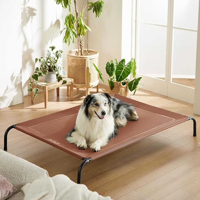 Bedsure Outdoor Elevated XL Dog Bed, Portable Indoor & Outdoor Cooling Raised Cot Pet Hammock Bed with Skid-Resistant Feet, Frame with Breathable Mesh, Terracotta, 54 inches-PawvioPets