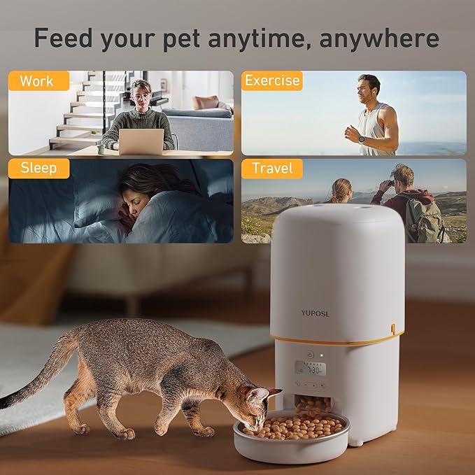 Automatic Cat Feeder - 4L Timed Auto Pet Feeder for Cat and Dog with Dry Food Dispenser, 180-day Battery Life, 1-6 Meals Per Day, 1-16 Portion, Desiccant Bag Keeps Food Fresh-PawvioPets