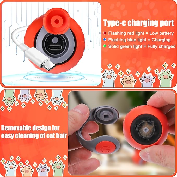 AIERSA Interactive Automatic Cat Toys for Indoor Adult Cats,Self Play Speed Tail Toy with 3 Tails and 4 Springs (Orange)-PawvioPets