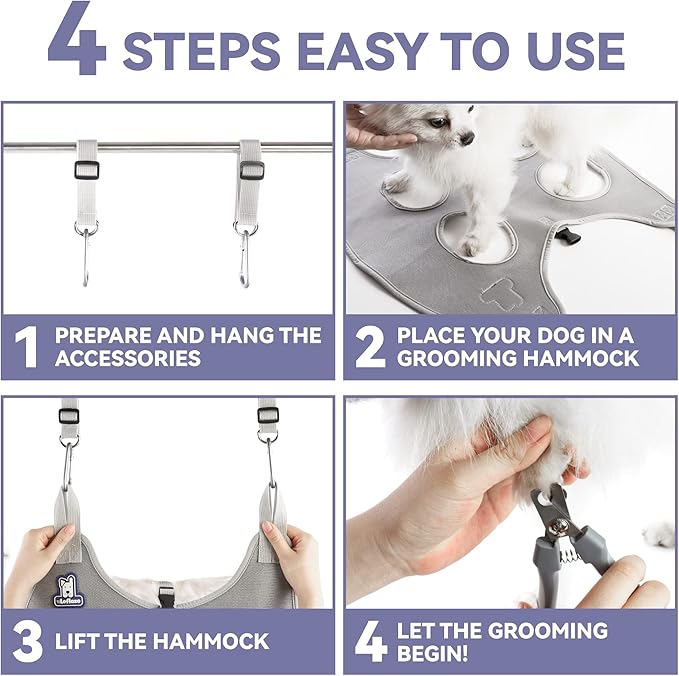 Dog Grooming Hammock Harness for Dogs & Cats with Pet Nail Clipper Trimmer - Cat Hanger Sling for Trimming Clipping Nails- Dog Hammock Restraint Bag for Small Medium Large pet ( Grey L )-PawvioPets