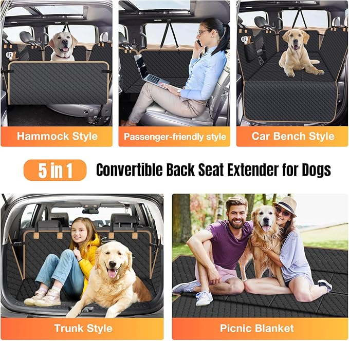 Dog Car Seat Cover for Back Seat, Dog Car Bed Cover with Strong Hard Bottom, Car Back Seat Extender Hammock for Car SUV Truck,4 Panels Black Large Size-PawvioPets