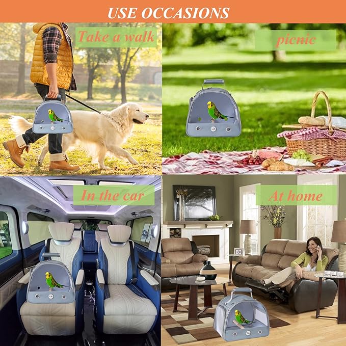 Bird Carrier Travel Cage with Stand (with Tray), Small Bird Travel Carrier for Parrot, Small Bird Cage for Travel Parakeet Carrier with Shoulder Strap, Side Access Window (Blue)-PawvioPets