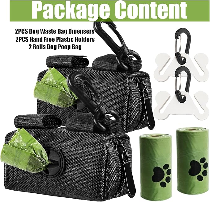 2Packs Dog Poop Bag Holder for Leash Attachment Dog Poop Bag Dispenser Dog Waste Bag Dispensers Dog Poop Bag Holders Fit Dog Leash Accessory With Hand Free Holder Carriers, Black-PawvioPets