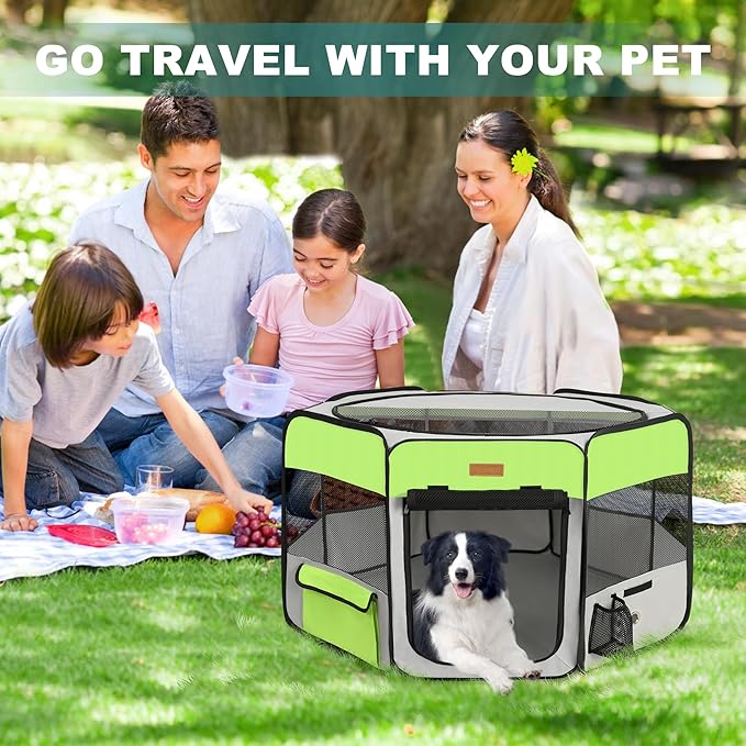 Dog Playpen, Portable Pet Play Pen for Cat, Puppies, Rabbits, Chickens, Foldable Large-Capacity Pet Tent for Indoor/Outdoor Travel Camping Green-PawvioPets