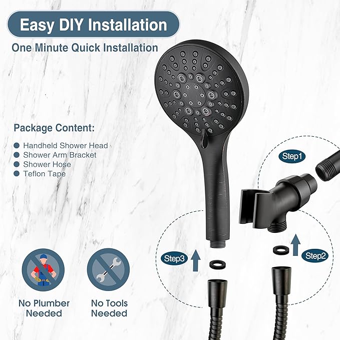 BRIGHT SHOWERS High Pressure Shower Head with Handheld, 9 Spray Settings Showerhead Built in Power Wash to Clean Tub and Pets, Extra Long 69" Hose, Adjustable Bracket, Oil-Rubbed Bronze-PawvioPets
