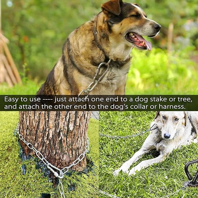15 ft Dog Chains for Outside - Heavy Duty Tie Out Chain Leash Great for Small to Large Dogs Up to 200Lbs - Chew Proof Long Chain for Yard Camping or Travel (15ft Without Spring)-PawvioPets