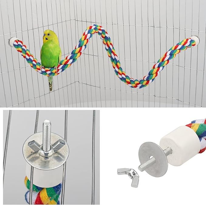 Bird Rope Perches for Parrots, Cockatiels, Parakeets, Budgie Cages Comfy Birds Colorful Rope Toy (31.5inch Metal nut)-PawvioPets