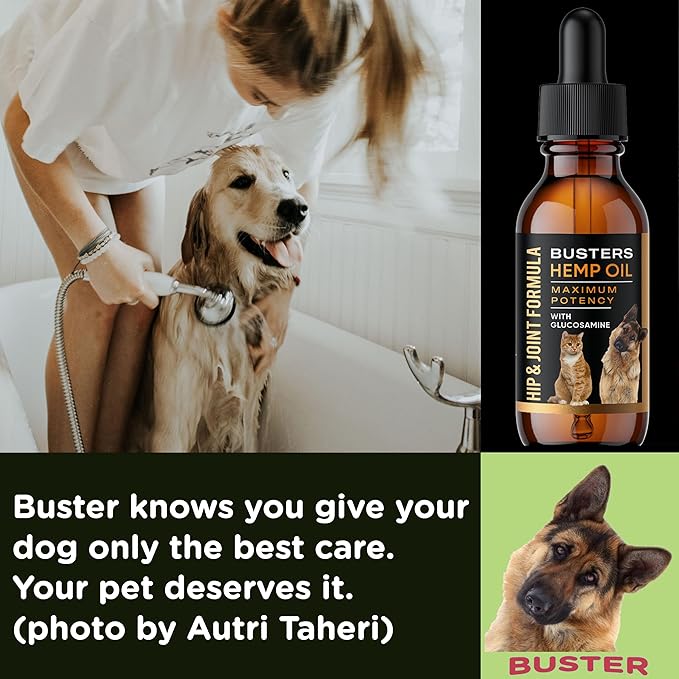 Busters Hip and Joint Hemp Oil for Dogs Formula with Glucosamine, 2Pack 2Month Supply, Soothing Relief for Cats, and Pets, Advanced Mobility Support-PawvioPets