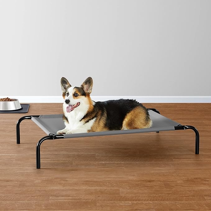 Amazon Basics Breathable Cooling Elevated Dog Bed with Durable Metal Frame, Medium, 43 x 26 x 7.5 Inch, Grey-PawvioPets