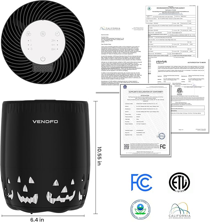 Air Purifiers for Home Bedroom up to 1076ft², True HEPA Air Filters Dust Pets Smoke Hair, 3 Fan Speeds Quiet, Timer Settings, Rechargeable Air Cleaner Office, Bedroom, Pets, Car(Black)-PawvioPets