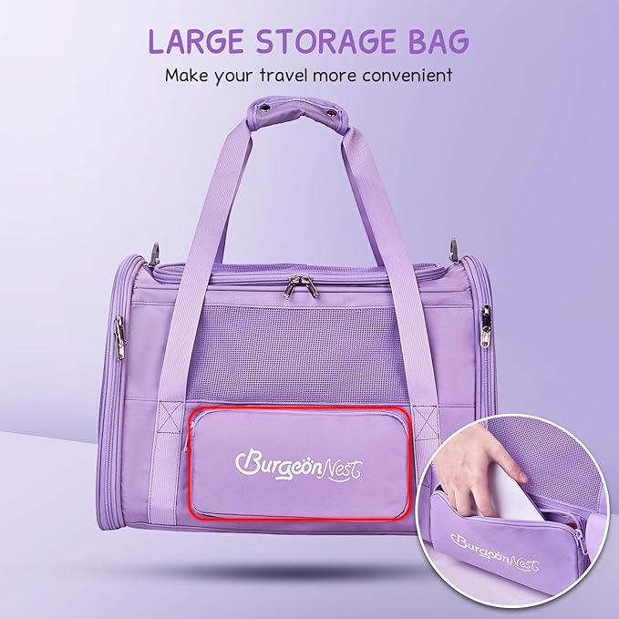 BurgeonNest Cat Dog Carrier, Cat Carriers for Large Medium Cats 20 lbs, Soft Sided Puppy Kitten Pet Carrier Under 25 lbs, Collapsible Travel Cat Carrier with Unique Side Bag (Medium)-PawvioPets