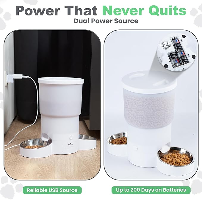 Automatic Cat Feeder for 2 Cats – Dual Food Dispenser with App Control, 5L Capacity (20 Cups), Smart Cat Food Dispenser for Multi Cats, Dual Pet Feeder with Stainless Steel Bowls and WiFi-PawvioPets