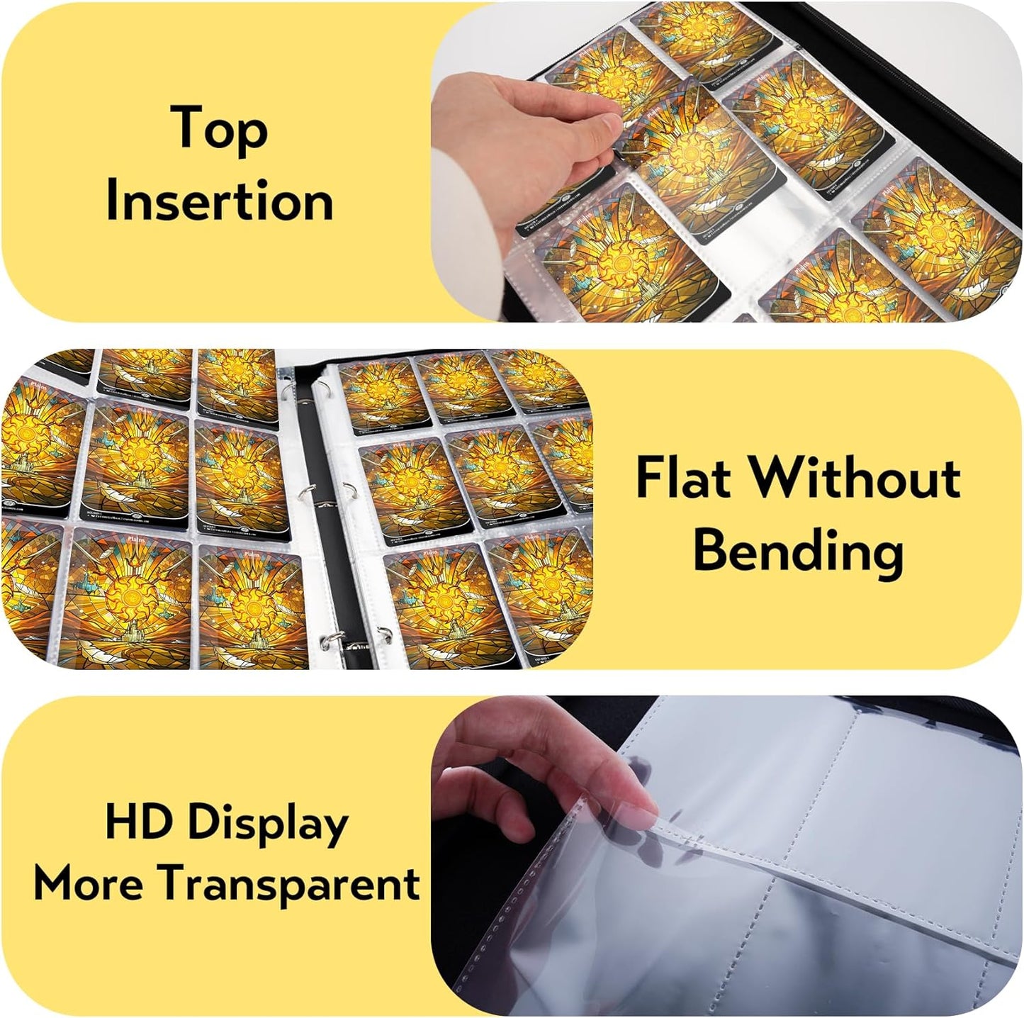 9 Pocket Card Binder for MTG/YGO/PTCG/Game Cards, Holds 900 Cards,Premium Card Collector Book for TCG Players,Toys Gifts for Kids(Yellow)
