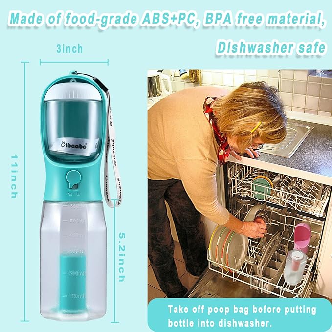 Dog Water Bottle with Food Container & Poop Bag Holder, Travel Water Bowl, Portable Pet Dispenser, Dog Stuff Accessories Items, Puppy Essentials Necessities for Yorkie Chihuahua Walking Hiking-PawvioPets