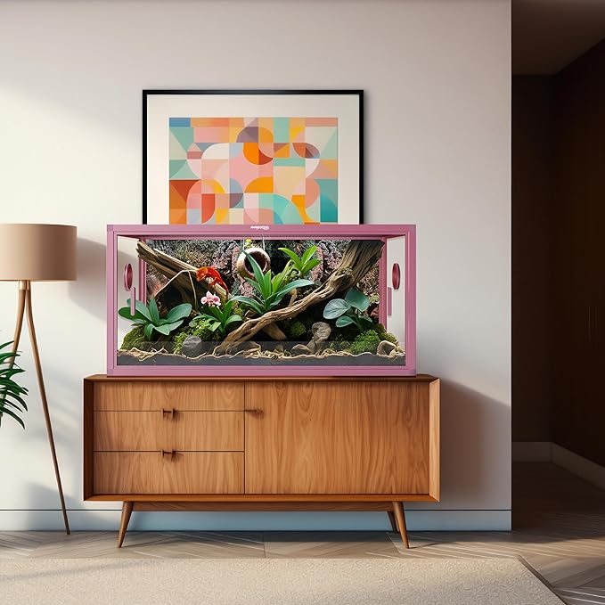 50 Gallon Bearded Dragon Tank, Reptile Enclosure for Easy Maintenance, Front Opening Reptile Tank with Top Screen Ventilation & Glass Sliding Door 36''x18''x18''-PawvioPets