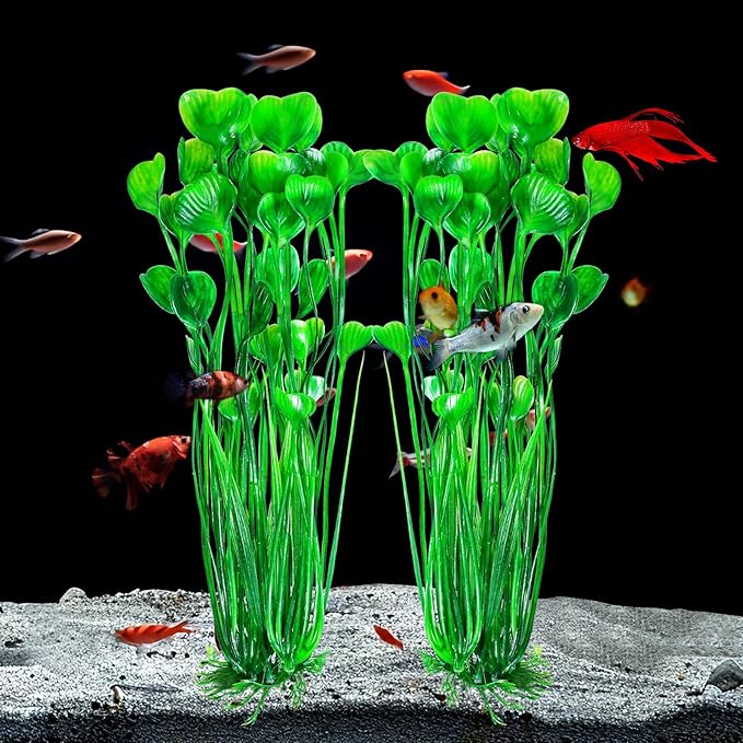 AQUANEAT Artificial Fish Tank Plants, Plastic Aquarium Accessories Large, 15.5 inch Green Decorations, 2pcs-PawvioPets