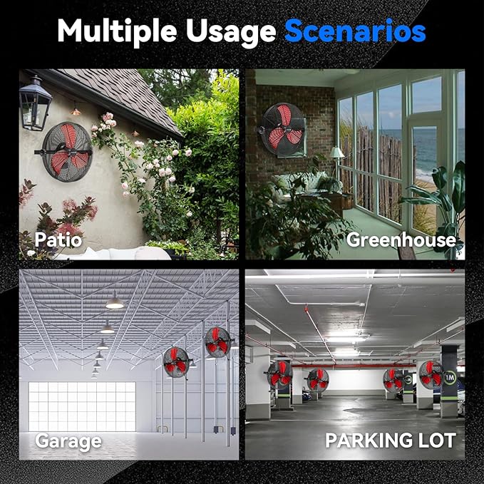 2600 CFM 14 inch Outdoor High Velocity Wall Mounted Fan, 3-Speed Metal Fans with IP44 Enclosure Motor, Industrial Grade Weatherproof Wall Fan for Patio, Greenhouse, Garage, and Gazebo-PawvioPets