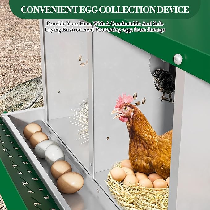 10 Hole Chicken Nesting Box with Roll Out Egg Tray, Rustproof & Ventilated Chicken Laying Boxes for Hens, Chickens, Ducks | Easy-Clean Poultry Coop Accessories, Green with Stand-PawvioPets