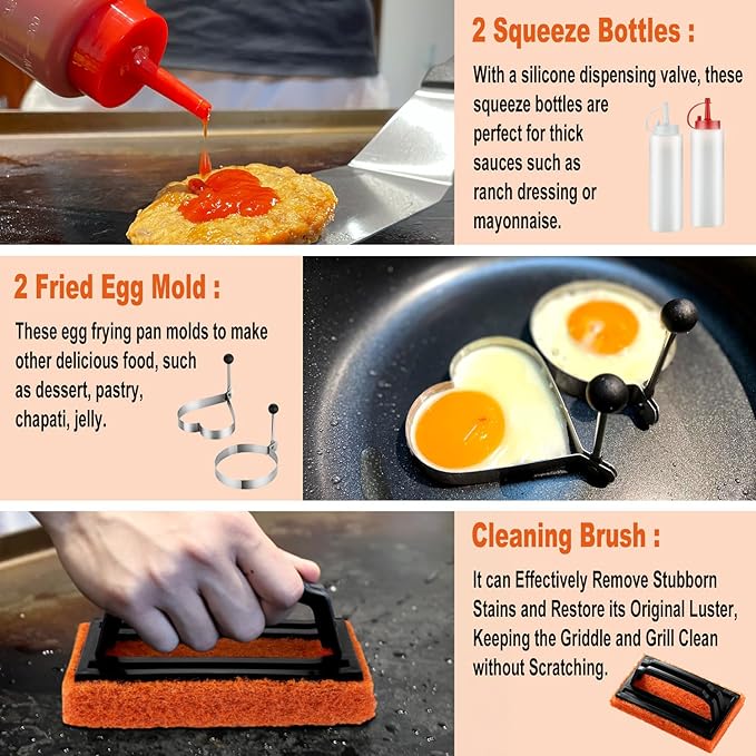 38PCS Griddle Accessories Kit, Professional Grill Tools Set for Outdoor Barbecue, Stainless Steel Griddle Spatula Set with Tongs, Smash Burger Press, Carry Bag, Perfect Grilling Gifts-PawvioPets