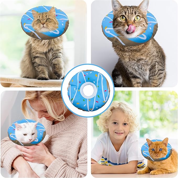 Cat Cone Collar Soft, Adjustable Cat Recovery Collars Kitten Cones to Stop Licking, Cute Donut E Collar After Surgery, Cats Neck Pillow Elizabethan Cones of Shame (Waterproof Blue, Small)-PawvioPets