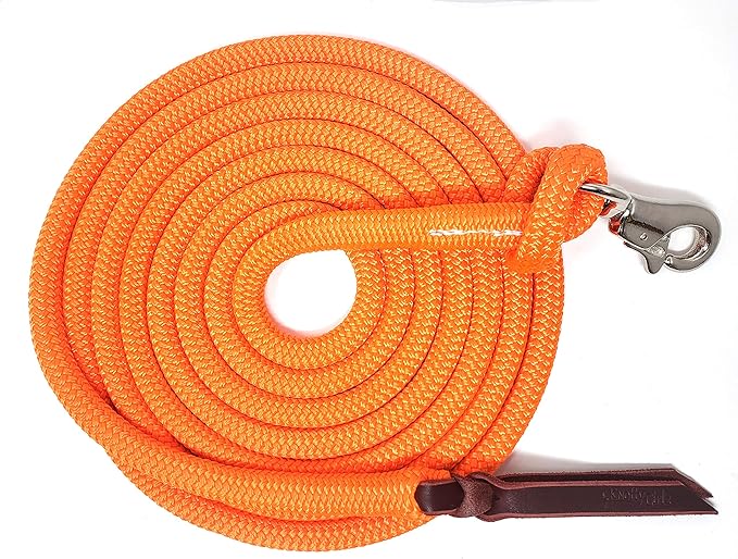 Double Braid Lead Rope with Eye Splice Loop, 12-14FT Lengths (Neon Orange, 12 ft.)-PawvioPets