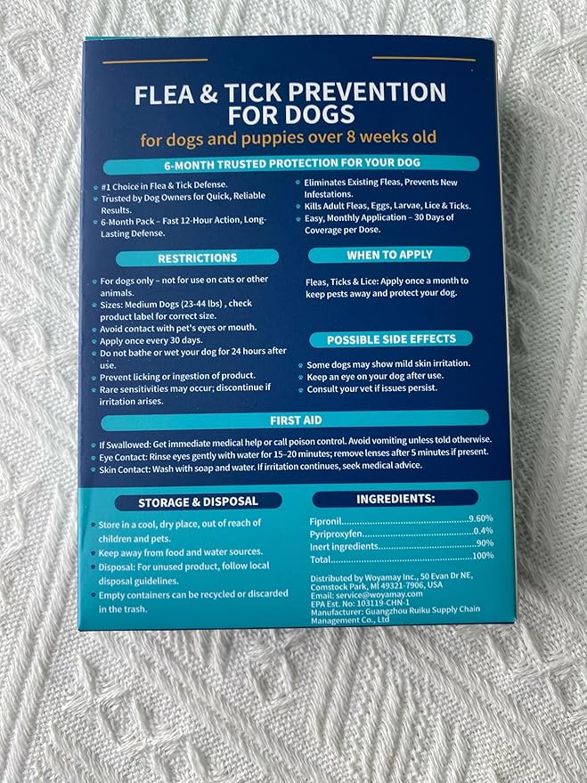 Flea and Tick Prevention for Dogs, 6-Month Supply Dog Flea and Tick Treatment Drops, Topical Fast-Acting Dog Treatment for Medium Dogs Up to 23 to 44 lbs-PawvioPets