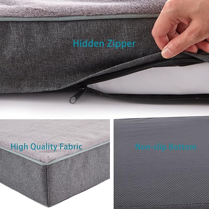 Orthopedic Memory Foam Dog Bed, Cooling Dog Beds Waterproof Pet Bed for Crate with Removable Washable Cover, L(35inch,65Lbs)-PawvioPets