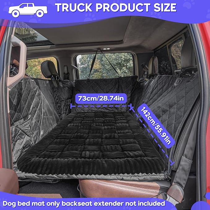 Dog Car Bed Mat, Non-Slip Backseat Extender Pet Blanket, Plaid Dog Bed for Trucks, Sedans & Large SUVs, Chew-Resistant Travel Pad for Dogs, Easy Clean & Scratch-Proof & Comfort (56"x28.7") Black-PawvioPets