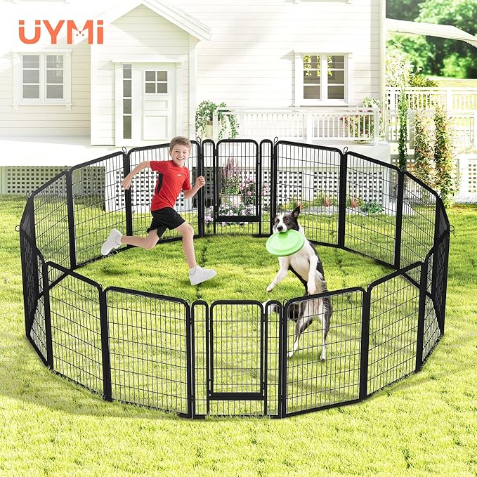 40 Inch Dog Playpen - 16 Panels Metal Pet Exercise Pen for Medium-Large Dogs, Indoor/Outdoor Dog Fence for Yard, Garden, Camping & RV Travel-PawvioPets