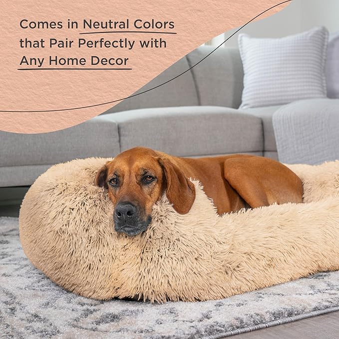 Best Friends by Sheri Shag Lounge Bed Calming Faux Fur Dog Bed, Taupe, Large 36" x 27"-PawvioPets