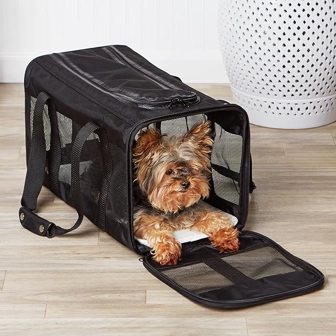 Amazon Basics Soft-Sided Mesh Pet Travel Carrier for Dog, Cat, up to 22 pounds, 19.7" L x 12" W x 12" H, Black-PawvioPets