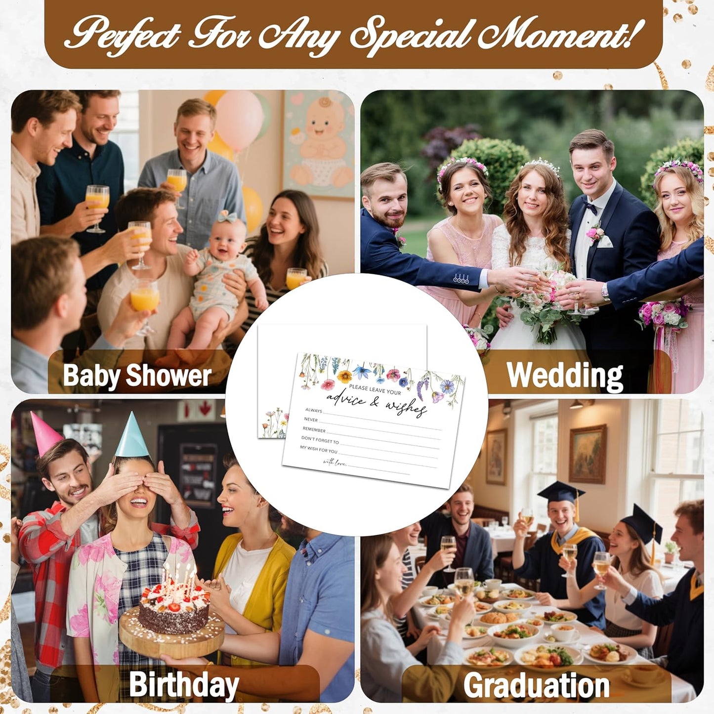 Advice And Wishes Cards (25pcs), Wildflowers Advice Cards For Mr And Mrs, Bride And Groom, New Parents, Bridal Shower, Baby Shower, Engagement, Wedding, Bachelorette Party Games Decor -A05