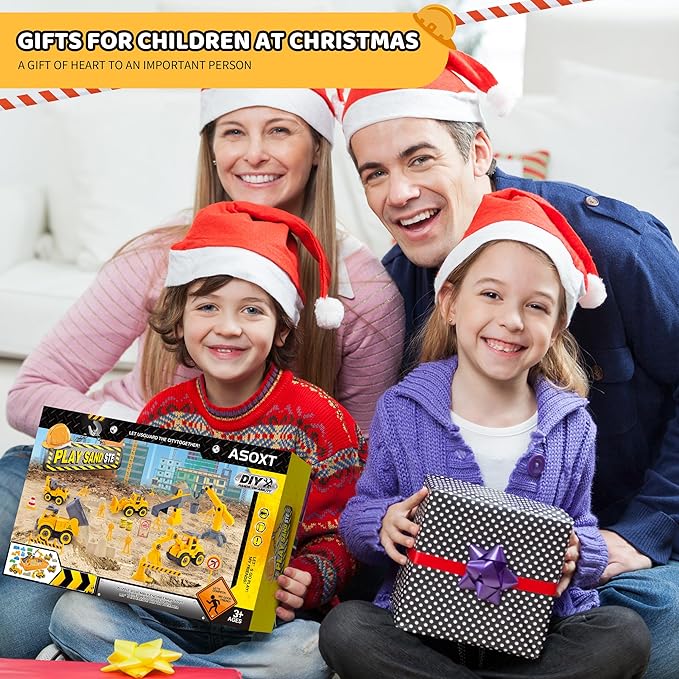 Asoxt 43-Piece Construction Sensory Playset – 2 lbs Play Sand, 4 DIY Trucks, Crane & Road Signs – Creative Sandbox Toy for Kids Ages 3+-PawvioPets