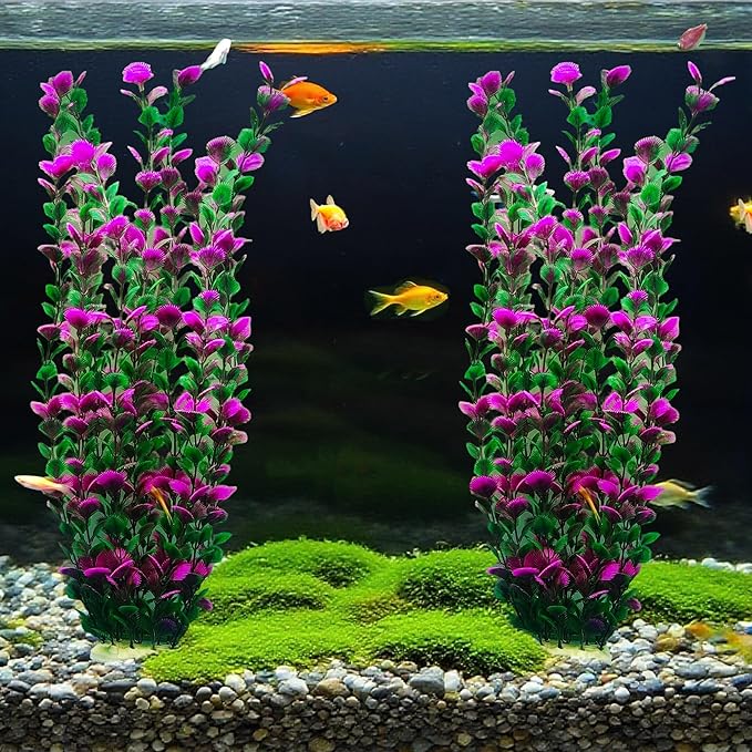 20.47 Inch Tall Aquarium Plants – Large Lifelike Artificial Fish Tank Decorations, 2 Pcs Fish Tank Plants Plastic,Durable & Safe for Freshwater/Saltwater Aquariums (Purple (Style C))-PawvioPets