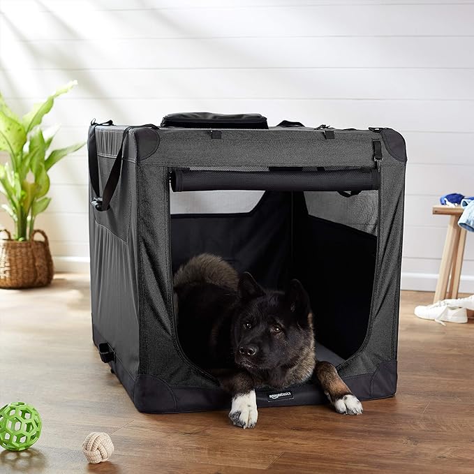 Amazon Basics Folding Portable Soft Pet Dog Crate Carrier Kennel, 42 x 31 x 31 inches, Black-PawvioPets