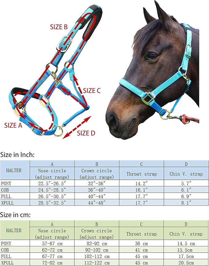 T TEKE Adjustable Horse Halters by Heavy Duty Soft Nylon, Padded with Anti-rubbing Waffle Neoprene on Both Crown & Nose-PawvioPets