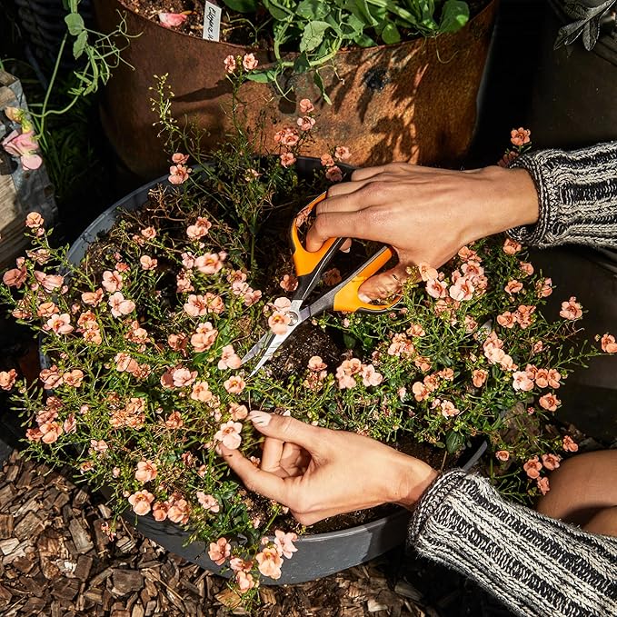 Fiskars Comfort Loop Micro-Tip Pruning Snips - 7" Garden Shears with Sheath and Extra Large SoftGrip Handle - Yard and Garden Tools - Orange/Black-PawvioPets