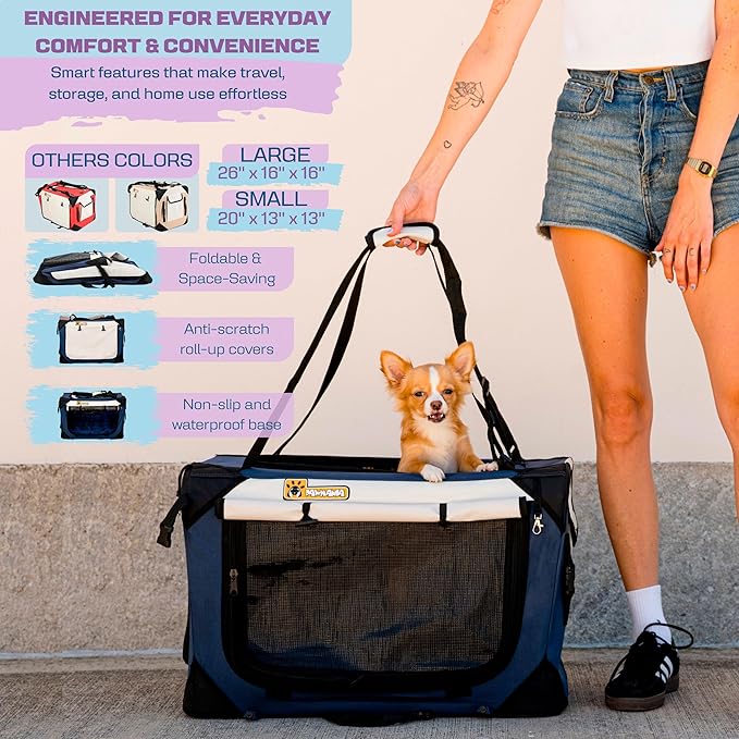 Extra Large Dog Cat Puppy Carrier 20"x13"x13" Foldable Soft Sided Travel Crate Portable Pet Kennel With Cushion Reduces Anxiety Saves Space Easy Vet Visits Secure Triple Entry Mesh Lightweight Durable-PawvioPets