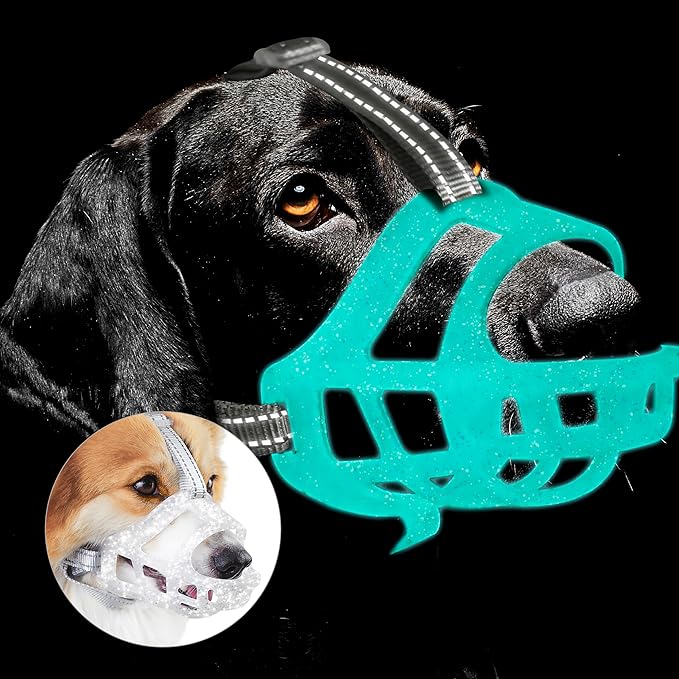Glow-in-The-Dark Dog Muzzle, Basket Muzzle for Small Medium Large Dogs,Anti-Biting Chewing, Lightweight Cage Design,Allows Drinking & Panting,for Grooming & Training Size S-PawvioPets