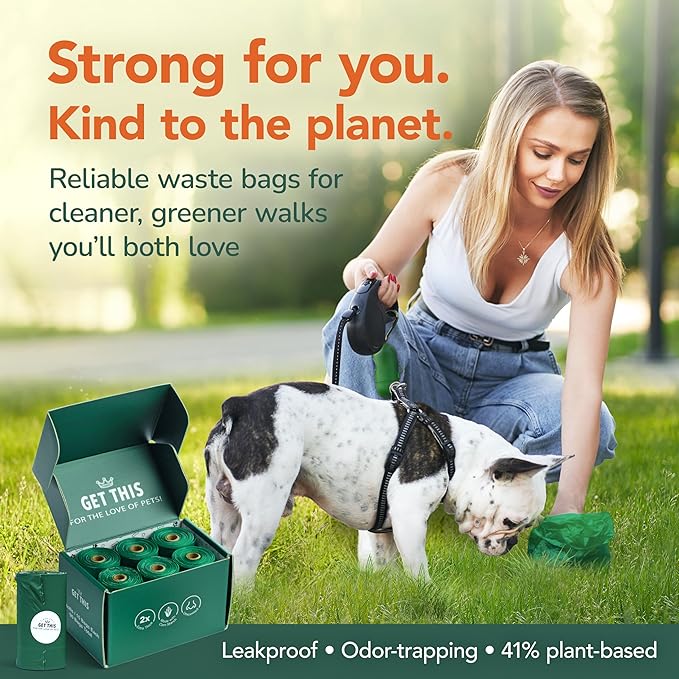 Biodegradable Dog Poop Bag - 90 Dog Waste Bags Total, Leakproof & Odor-Trapping, Durable Doggy Waste Bags – 6 Rolls (15 Pet Poop Bagі Per Roll), 13x9" Environment-friendly Potty Bags-PawvioPets