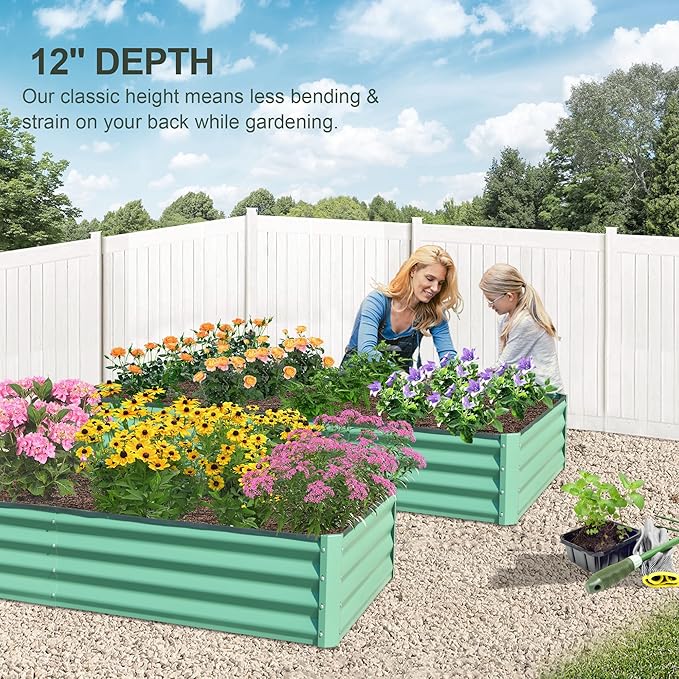 Domi Galvanized Raised Garden Bed, 6x3x1Ft Thickening Metal Planter Box for Vegetables Bottomless for Backyard Outdoor, 1" Deep w/ 128 Gallon Capacity - Green-PawvioPets