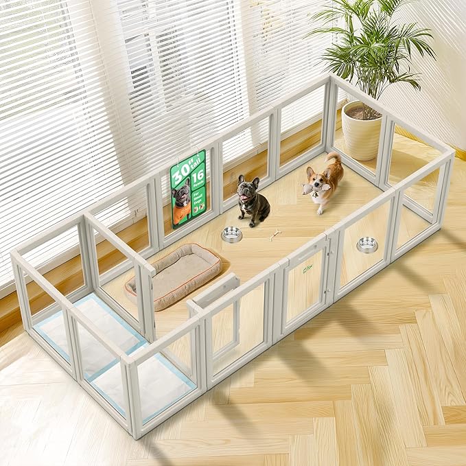 FXW AuraSpace Acrylic Indoor Unleashed Dog Playpen for Small and Medium Dogs, 30 Inch, 16 Panels, White-PawvioPets