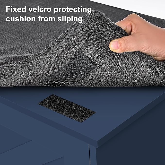 2-Tier Storage Bench, Shoe Bench with Padded Seat Cushion, Entryway Bench with 2 Barn Doors, Adjustable Shelf, 13.8" D x 39.4" W x 17.7" H, for Entryway, Living Room, Bedroom, Blue-PawvioPets