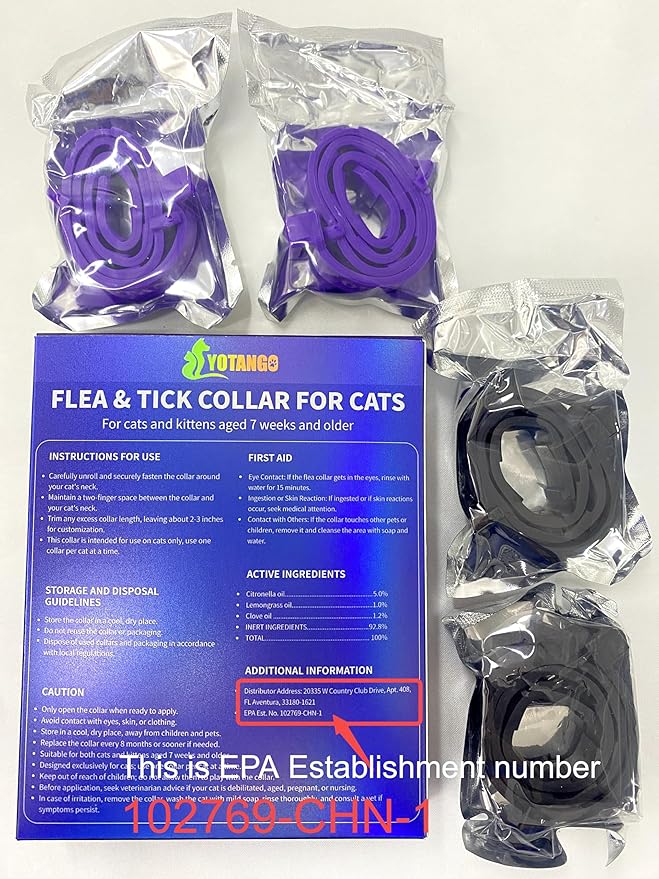 4 Pack Flea Collar for Cats 32 Months Prevention, Waterproof Natural Treatment Collar Adjustable for All Breeds and Size(Black & Purple)-PawvioPets
