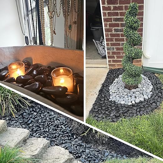 45LB 1"-2" Black Rocks for Plants, Polished Pebbles for Garden Landscaping, Planters,Aquarium,Vase Fillers, Indoor & Outdoor Decor-PawvioPets