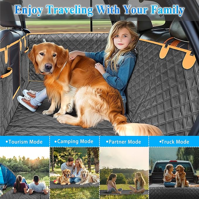 Dog Car Seat Cover for Back Seat, Hard Bottom Car Seat Cover for Dogs with Door Protectors for Traveling and Camping with Pets, Dog Car Seat Waterproof and Scratch-Resistant, Suitable for Cars-PawvioPets