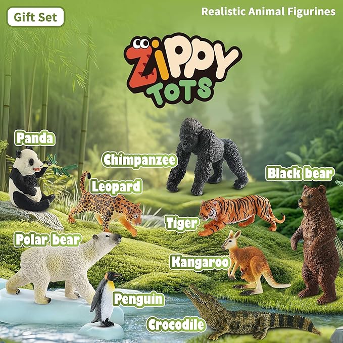 9 PCS Zoo Animal Toys for Kids 3-5 Realistic Plastic Wild Animal Figurine Toys Educational Learning Toy for Kids Boys Girls Toddlers-PawvioPets