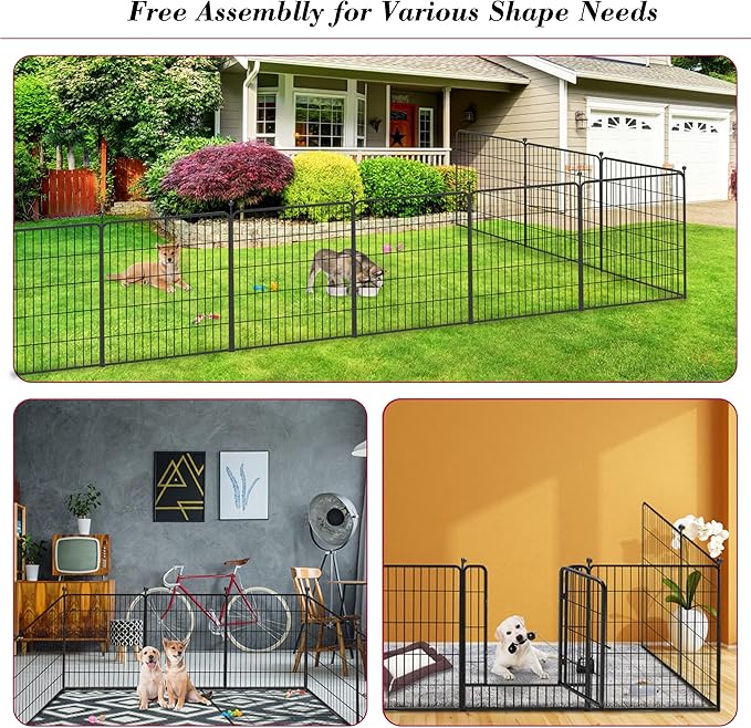 Dog Playpen 32 inch 20 Panels Indoor Outdoor Dog Pen for Medium/Small Dogs Heavy Duty Metal Dog Fence Outdoor for Yard, Puppy Playpen with Door Portable Pet Fence for RV Camping Yard-PawvioPets