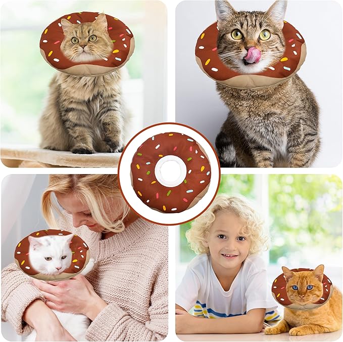 Cat Cone Collar Soft, Adjustable Cat Recovery Collar Kitten Cones to Stop Licking, Cute Donut E Collar After Surgery, Cats Neck Pillow ConeElizabethan Cones of Shame (Waterproof Brown, Small)-PawvioPets